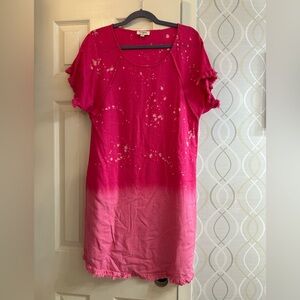 Umgee Hot Pink Splatter Short Sleeve Dress